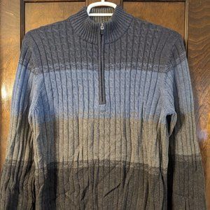 Striped Cable Knit Quarter Zip Sweater